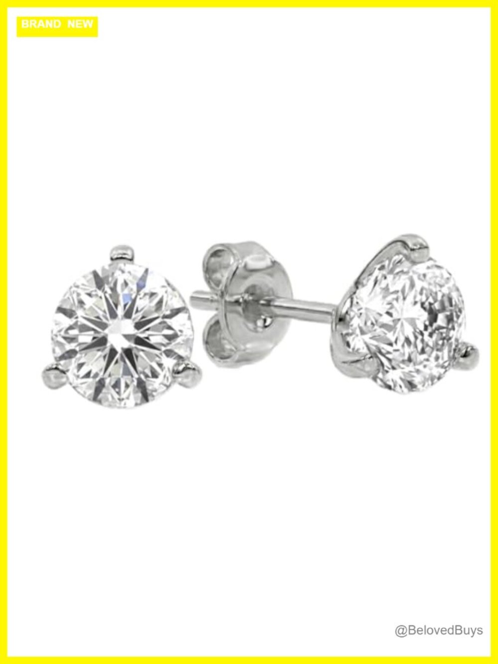 10K Solid White Gold Lab Grown Diamond Stud Earrings Martini Setting Screw Back